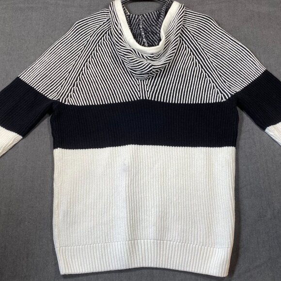 INC Striped Knit Pullover Hoodie Sweater For Men L Cotton Blend Black/White - Picture 7 of 9